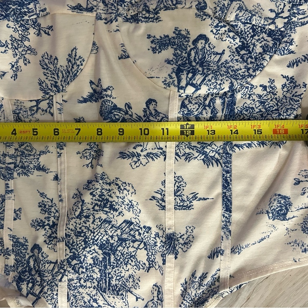 Cider Corset 1XL Bodysuit Toile Print Blue White Bustier Top Cottagecore - Picture 6 of 12